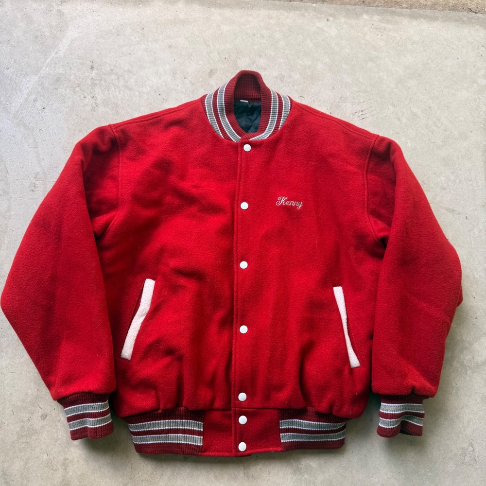 Vintage Bloomfield Jr Bengals Varsity Jacket Red Wool Bomber Mens XL 2002 Kenny